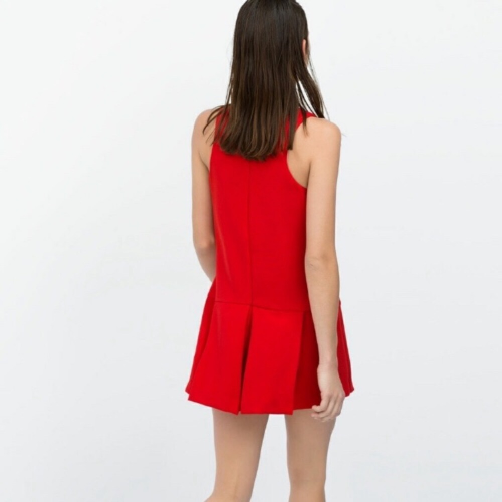 Zara small Romper Red Pleated Sleeveless - Picture 2 of 6